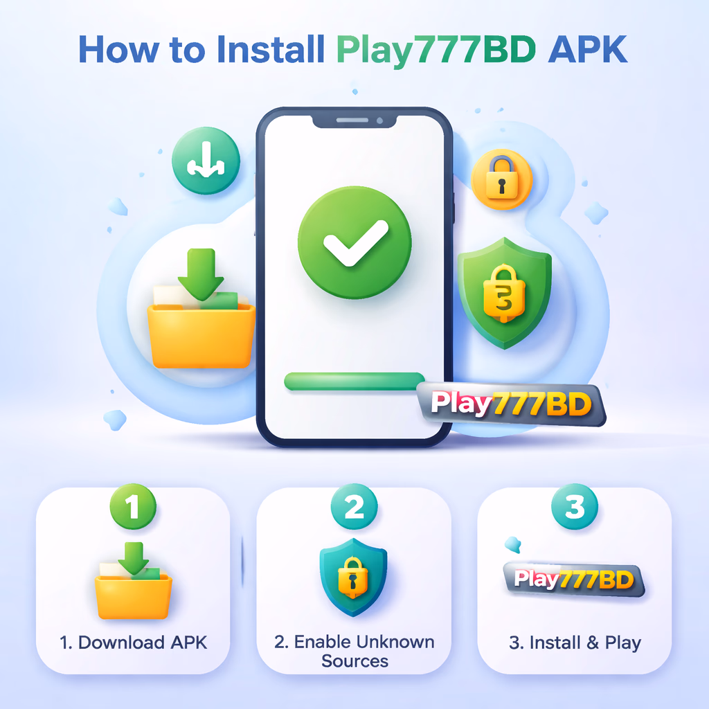 Happy Bangladeshi user successfully installing the Play777BD app on their smartphone in a comfortable living room setting
