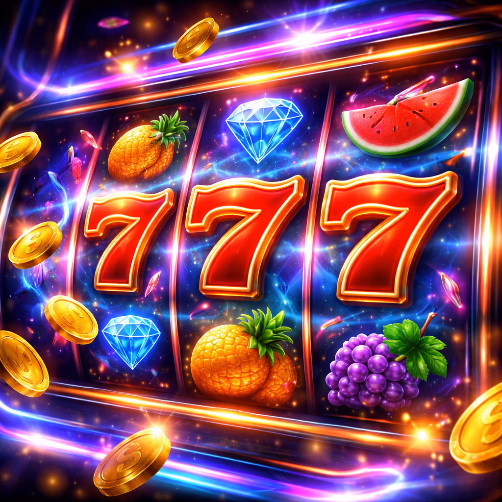 Happy Bangladeshi woman enjoying vivid online slot games with glowing 777 symbols representing premium casino entertainment on Play777BD